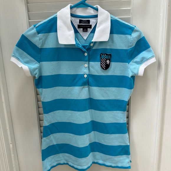 Tommy Hilfiger Blue Striped Polo Shirt with Intarsia Crest Logo - Picture 5 of 10